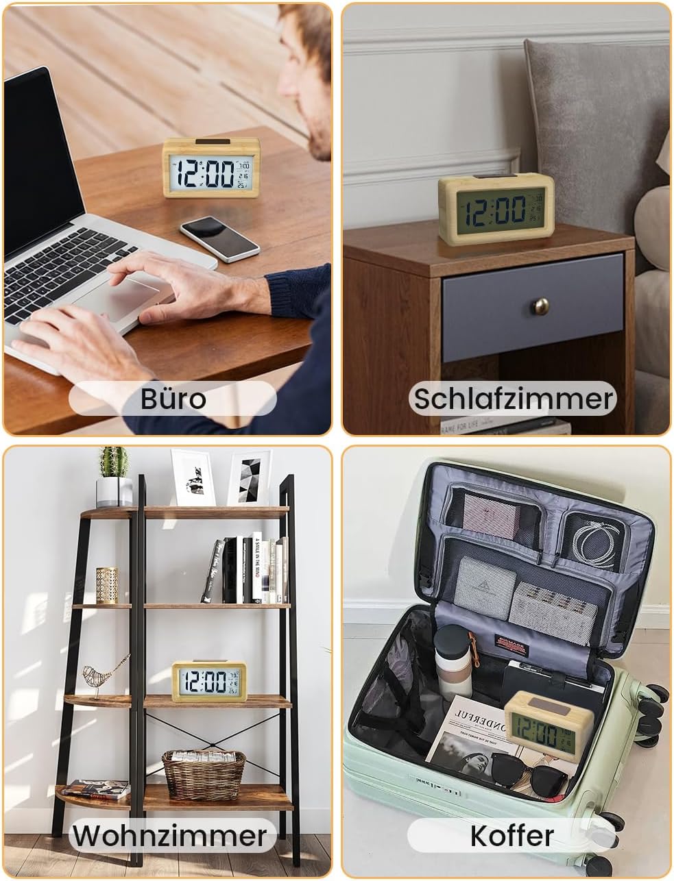 aboveClock Wecker Digital, Digitaler Wecker Holz mit Grosse Temperaturanzeige, Tischuhr mit Snooze,
