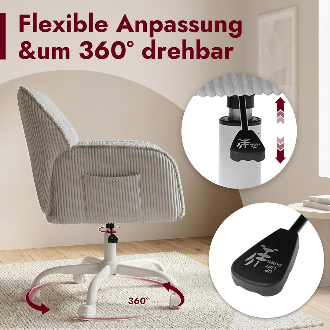 Bürostuhl Schreibtischstuhl Homeoffice Stuhl Schminktisch Stuhl – Sherpa- &amp; Cordstoff, Ergonomisch m