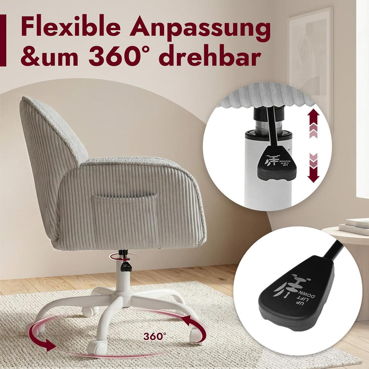 Bürostuhl Schreibtischstuhl Homeoffice Stuhl Schminktisch Stuhl – Sherpa- &amp; Cordstoff, Ergonomisch m