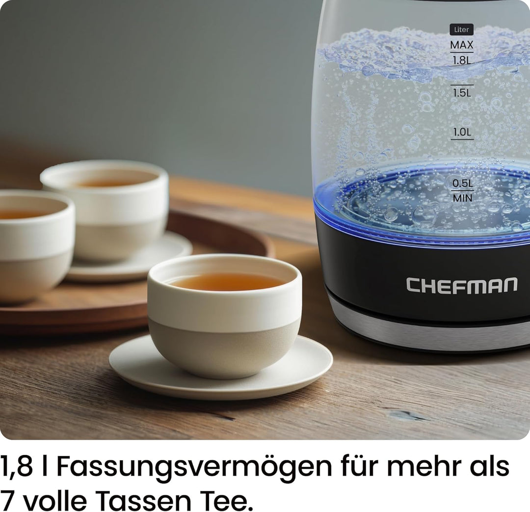 Chefman Elektrischer Wasserkocher, 1.8L 3000W, abnehmbarer Deckel, automatische Abschaltung, Trocken