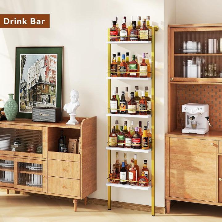 YMYNY 5-Tier freistehende Weinregale, Liquor Flasche Display Regal mit Zäunen, Wand montierte schwim