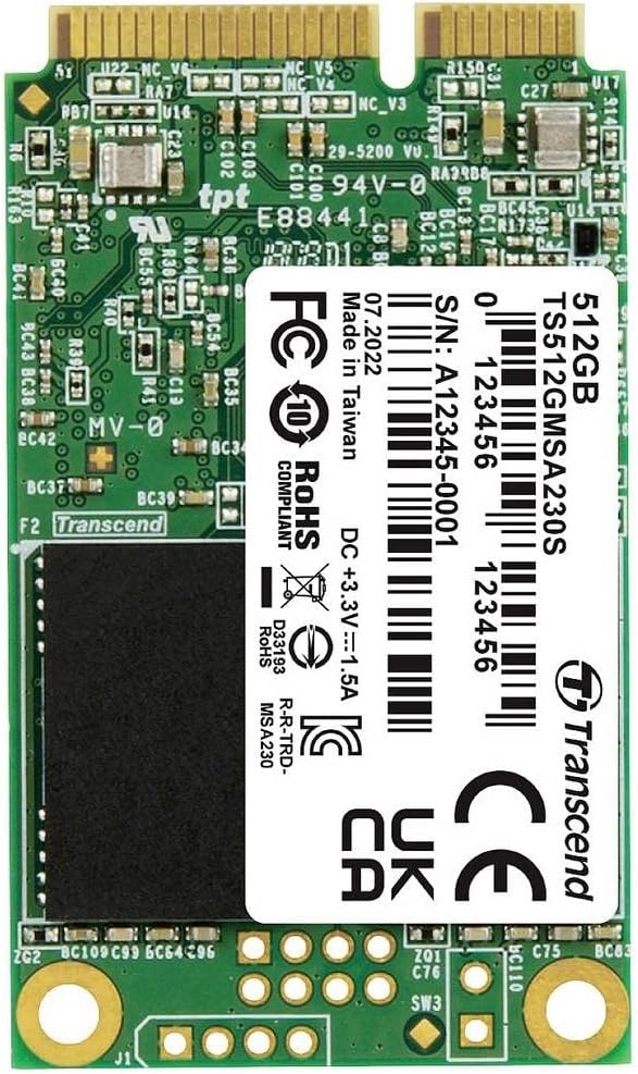 Transcend MSA230S 512 GB SATA III 6 Gb/s mSATA Internal Solid State Drive (SSD) 3D TLC NAND (TS512GM