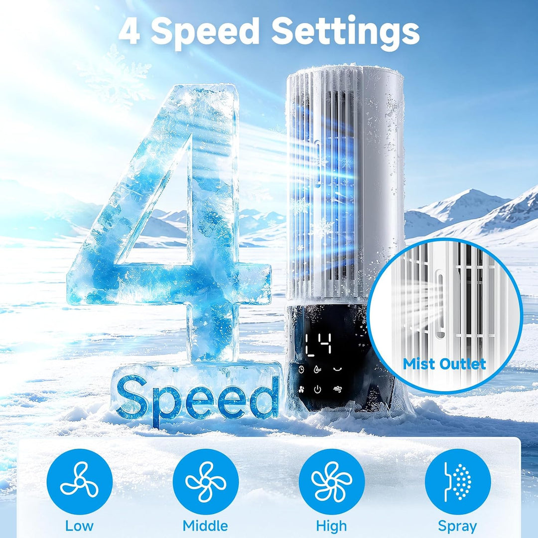Mobile Klimaanlage 6in1, Luftkühler mit 3 Geschwindigkeiten, Turbo-Modus, Schlafwind, Nebelfunktion