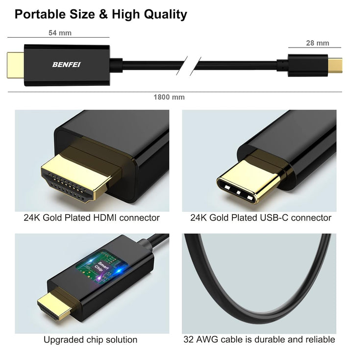 BENFEI USB C auf HDMI Kabel 4K 1,8m, 5 Stück Typ C auf HDMI Kabel [kompatibel Thunderbolt 3/4] für i