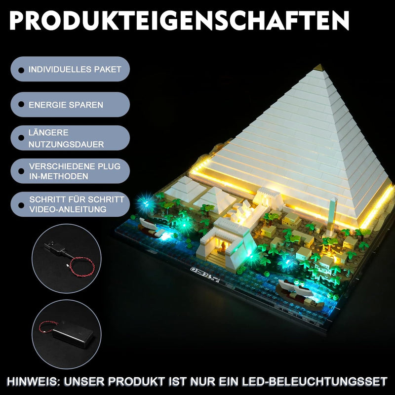 BrickBling Led Licht Set für 21058 Architecture Cheops-Pyramide Bausatz (Ohne Lego Set, Nur Lichter)