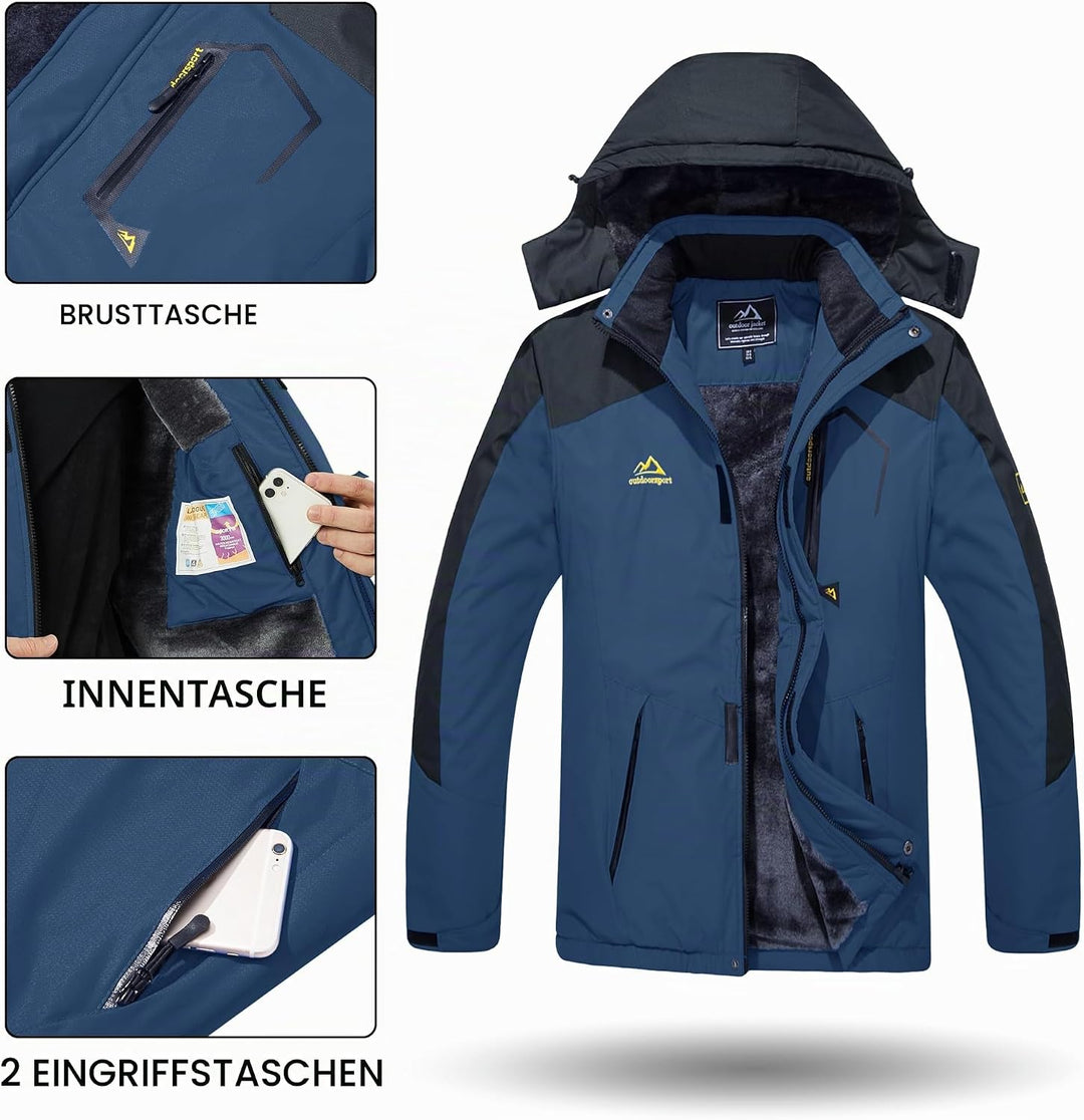 TACVASEN Herren Winter Wasserdichte Winddichte Winterjacke Warme Fleece-Futter Ski Regenmantel mit K