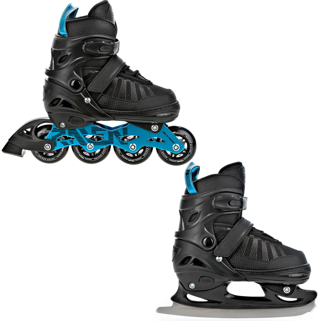 RAVEN Inline Skates Inliner für Kinder und Erwachsene OPTIONAL 2in1 mit Schlittschuhen verstellbar O