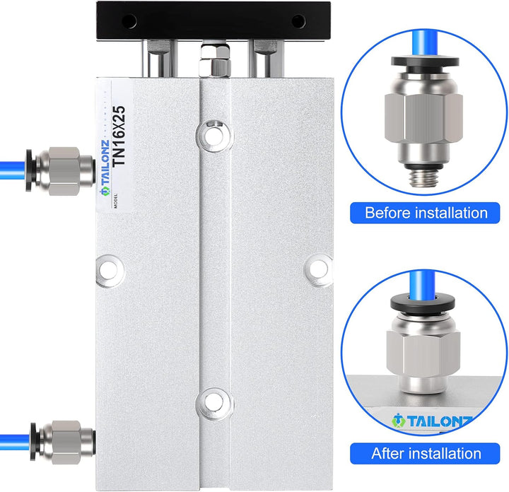 TAILONZ PNEUMATIC 16mm Bohrung 25mm Hub Doppelstange Doppeltwirkend Aluminium Druckluftzylinder TN16