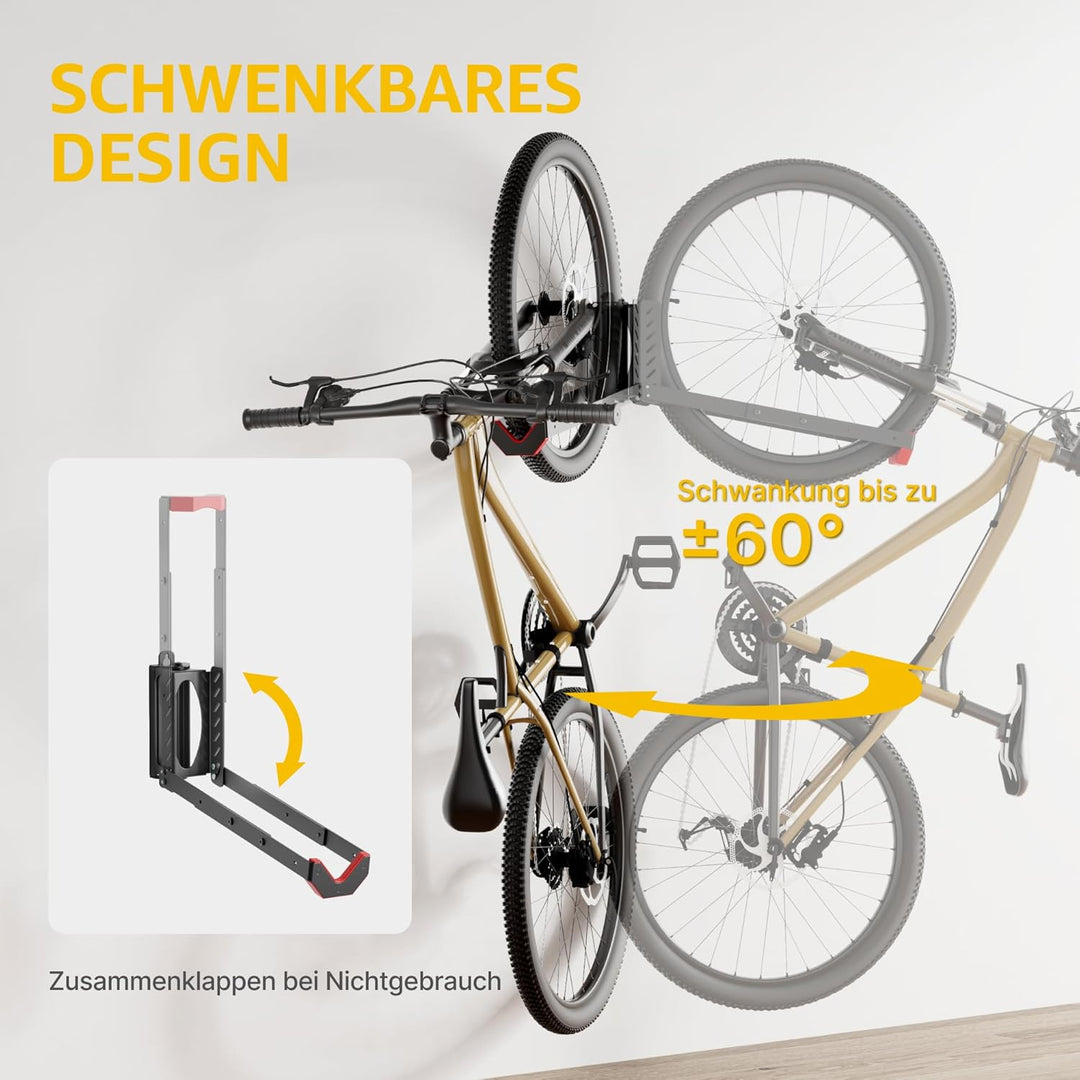 monTEK Schwenkbare Fahrrad Wandhalterung, Fahrradhalterung Wand ohne schweres Heben, platzsparender