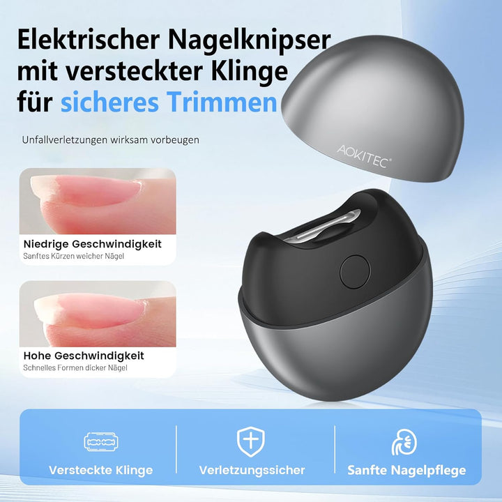 Aokitec Elektrischer Nagelknipser, Elektrischer Nagelschneider, Automatischer Nail Clipper mit LED-L