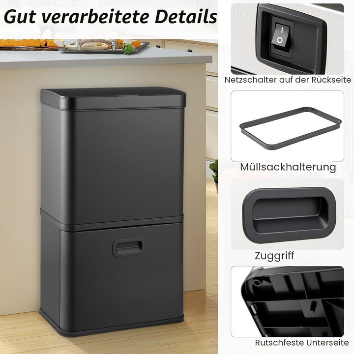 LIFEZEAL 56 L Mülleimer, Elektrischer Abfalleimer mit Sensor, Küchenabfalleimer Edelstahl mit Deckel