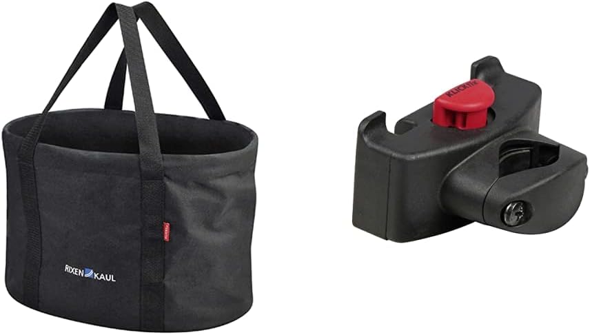 KlickFix Fahrradkorb Shopper, Schwarz, 29 x 38 x 25cm, 0300S Bundle mit Caddy Adapter, Bundle mit Ca