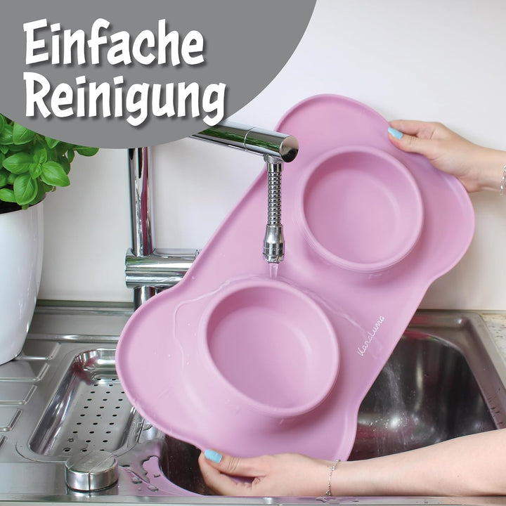 KaraLuna Napfunterlage mit Edelstahl Näpfen für Katzen & Hunde, 400ml, Rosa Rosa 400ml, Rosa 400ml
