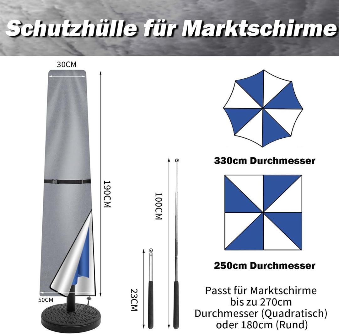NAKIHOUSE Sonnenschirm Abdeckung Schutzhülle, Wasserdichte,Wetterfeste, UV-Anti, Winddicht Schirm Ab