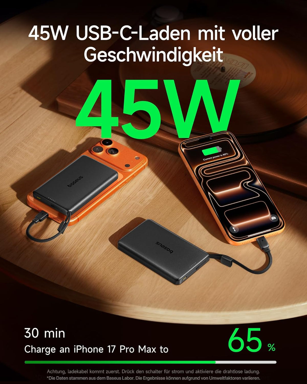 Baseus Picogo AM52 Power Bank, Qi2.2 Magsafe Powerbank 10000mAh, 25W Wireless, PD 45W Schnellladung,