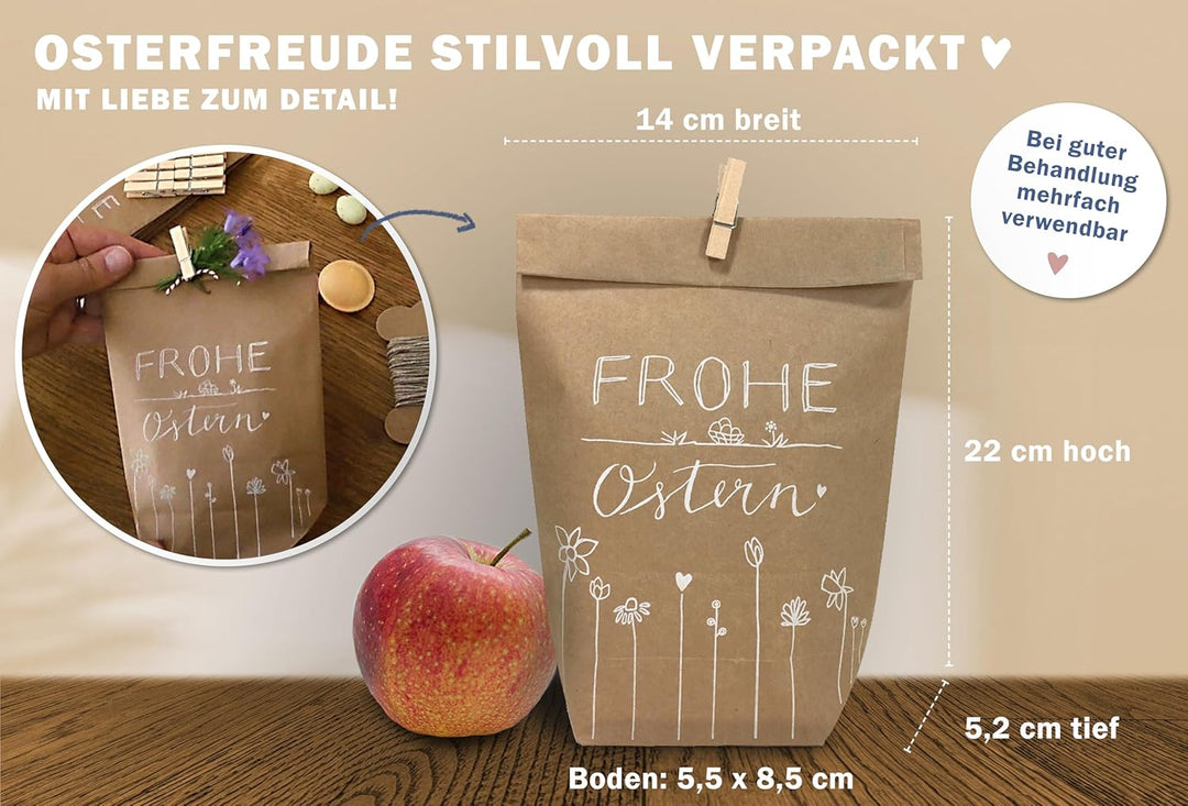 Eine der Guten Ostertüten, Geschenktüten Set - Frohe Ostern - mit 24 gestempelten Kraftpapiertüten &