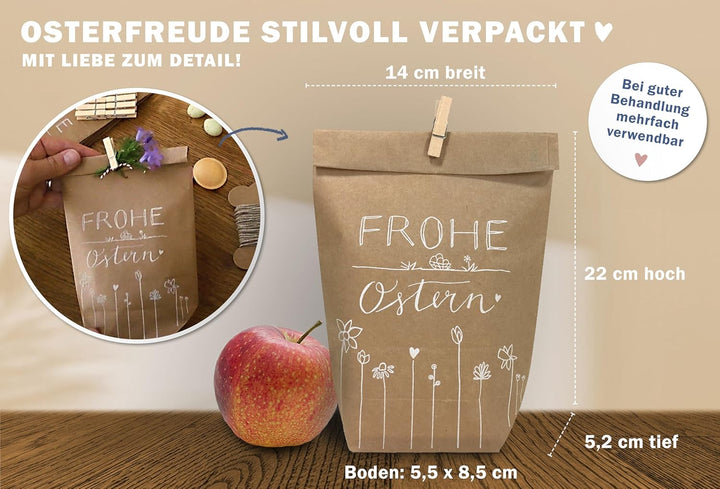 Eine der Guten Ostertüten, Geschenktüten Set - Frohe Ostern - mit 24 gestempelten Kraftpapiertüten &