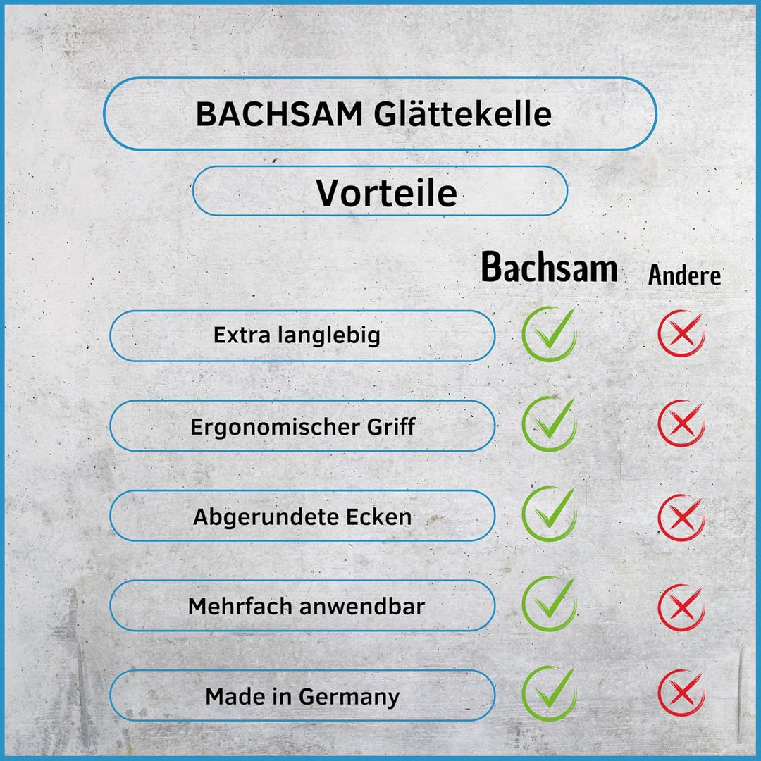 BACHSAM® Made in Germany Hochwertige Edelstahl Glättekelle 280mm x 130mm mit Softgriff/ergonomischer