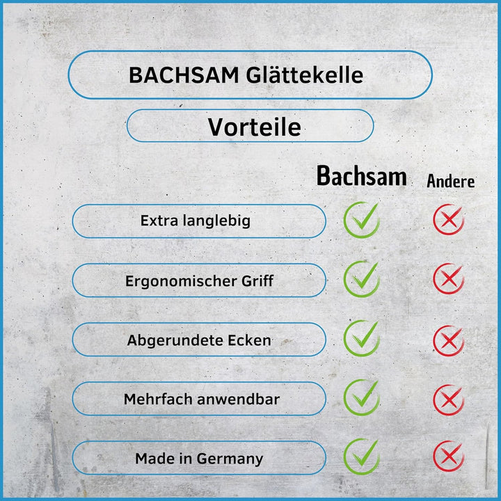 BACHSAM® Made in Germany Hochwertige Edelstahl Glättekelle 280mm x 130mm mit Softgriff/ergonomischer