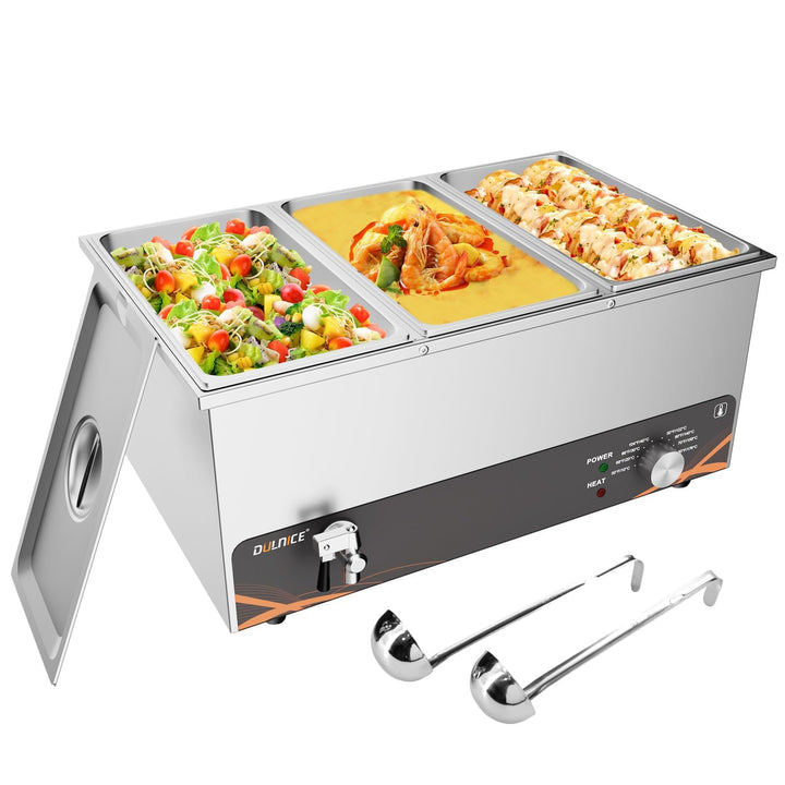 DULNICE Bain Marie Speisewärmer Elektrische Edelstahl 1500W 3 GN-Behältern Wasserbad mit Ablaufhahn,