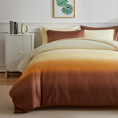 OLDBIAO Bettwäsche 155x220 cm 2er Set, Beige - Braun Farbverluaf Design, Weich Pflegeleicht Mikrofas
