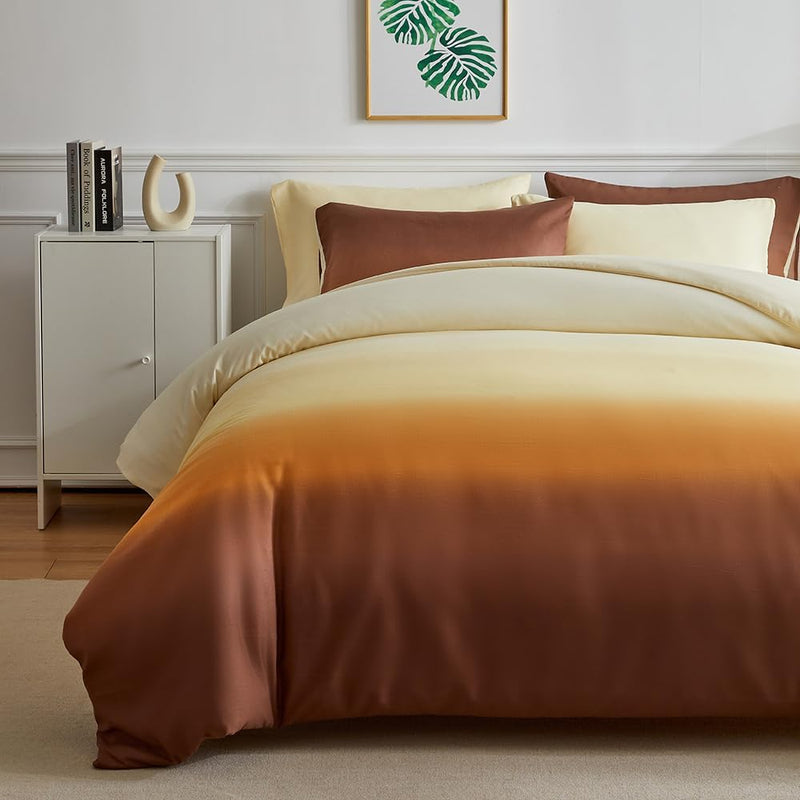 OLDBIAO Bettwäsche 155x220 cm 2er Set, Beige - Braun Farbverluaf Design, Weich Pflegeleicht Mikrofas
