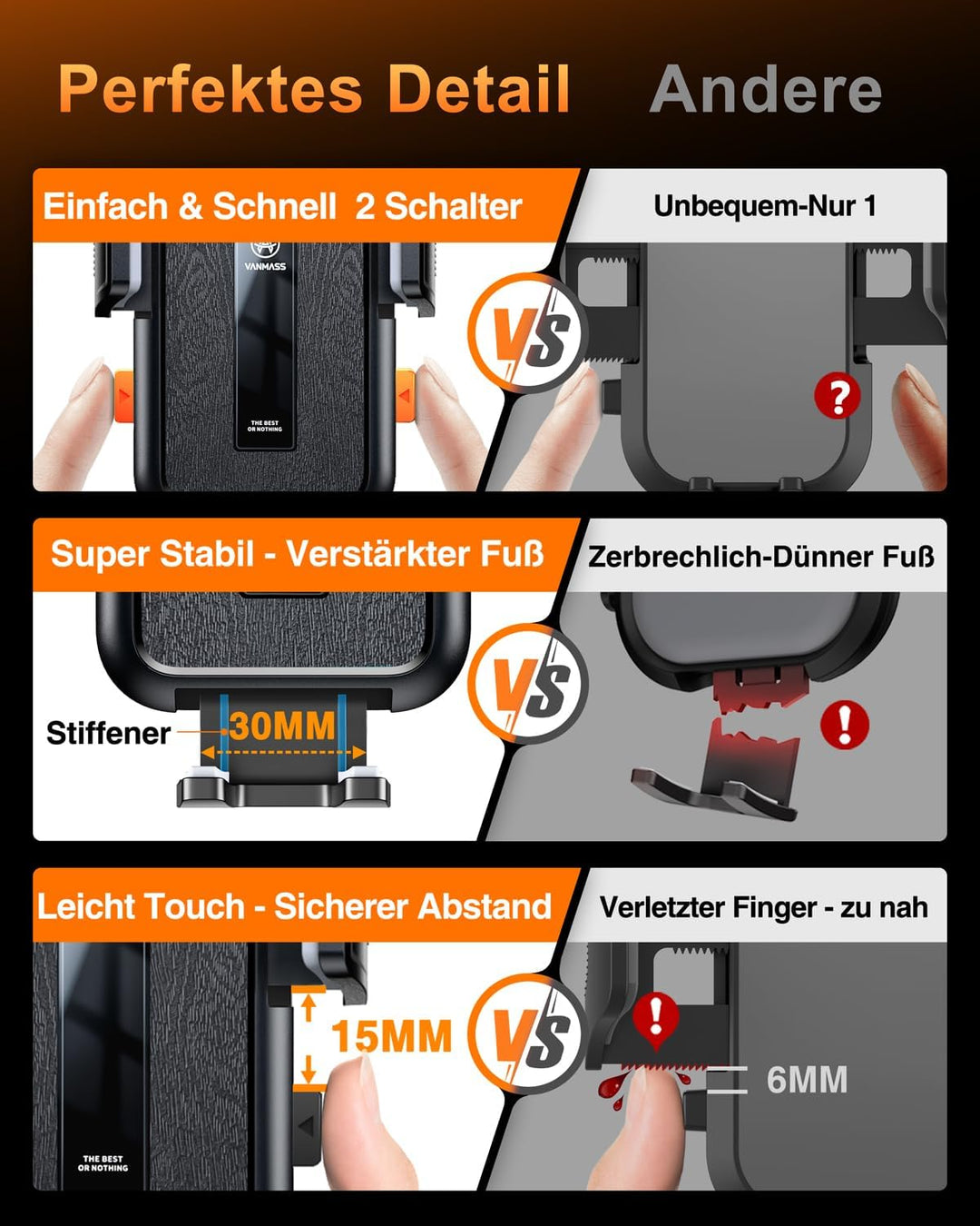 VANMASS Handyhalterung Auto [2022 Upgrade Saugkraft] Handy Halterung Auto Lüftung & Saugnapf Univers
