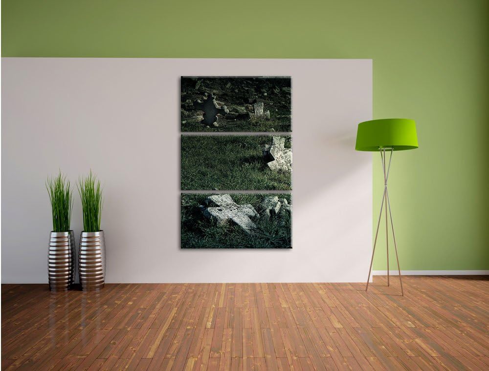 Pixxprint Friedhof schwarz weiss als Leinwandbild/Grösse: 3 Teilig (120x80) cm/Wandbild/Kunstdruck/f