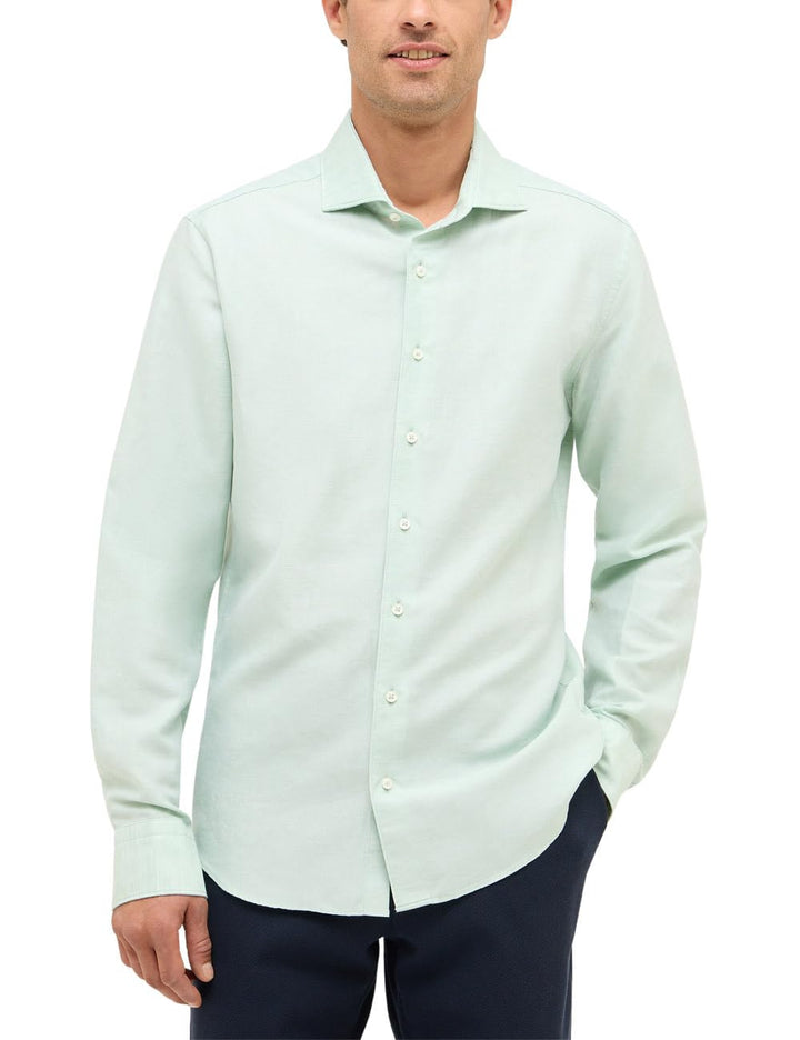 ETERNA Male Linen Shirt unifarben Slim FIT Standard 40 Kragen / 67 Ärmel Lime, Standard 40 Kragen /