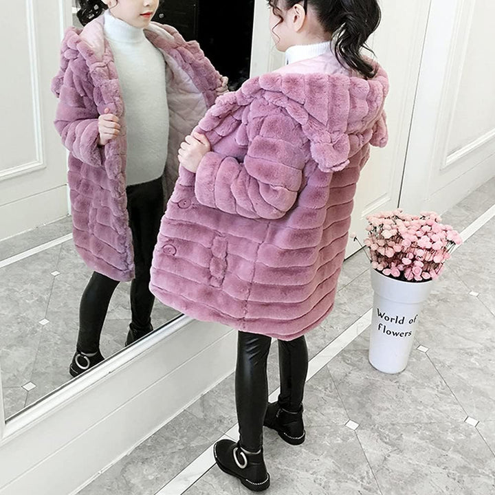 Aeslech Mädchen Mantel Kunstfell mit Kapuze Kinder Mädchen Mantel Warm Winter 92-98 Rosa, 92-98 Rosa