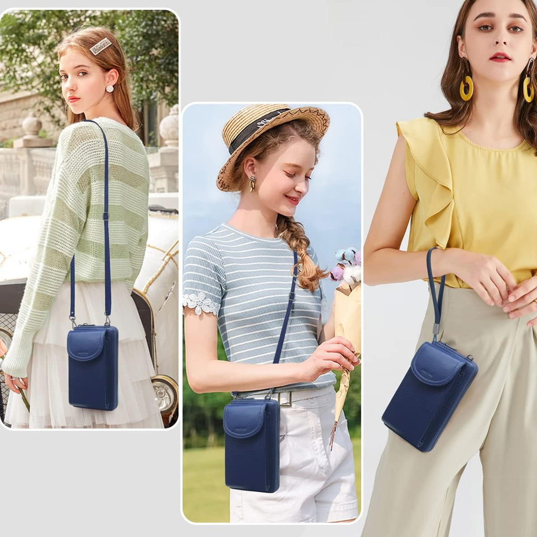 Handytasche zum Umhängen RFID Schutz Geldbeutel Damen Handy Umhängetasche Leder Viele Fächer Handy S