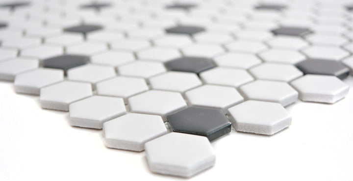 Mosaik Fliesen Mosaikfliesen Keramikmosaik Keramik Kachel Hexagon schwarz weiss matt | 10 Mosaikmatt