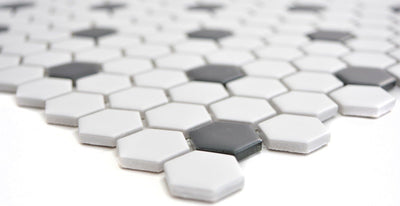 Mosaik Fliesen Mosaikfliesen Keramikmosaik Keramik Kachel Hexagon schwarz weiss matt | 10 Mosaikmatt