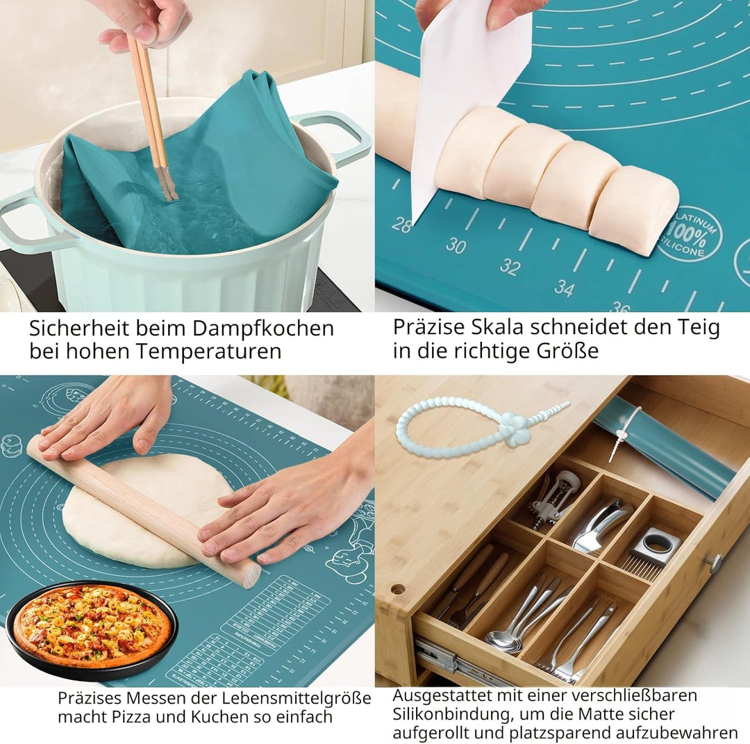 Backunterlage, Gross Rutschfeste Backmatte Silikon Teigunterlage Ausrollmatte mit Messung, 80x60 cm