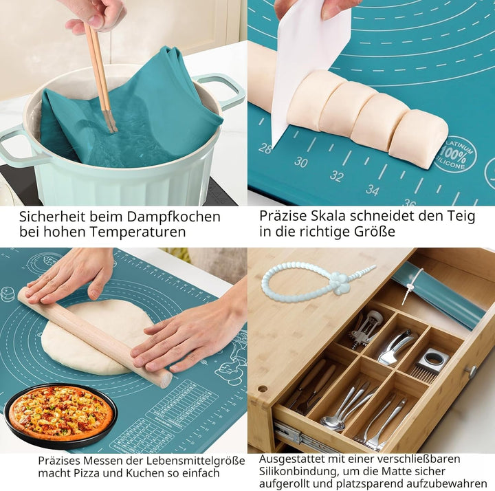 Backunterlage, Gross Rutschfeste Backmatte Silikon Teigunterlage Ausrollmatte mit Messung, 80x60 cm