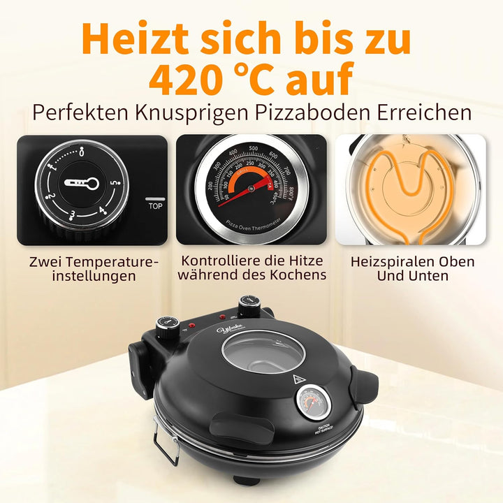 YIBAKE Pizzaofen elektrisch, 1200W Pizzabäcker in 4-Min-Pizza, 31cm Feuerfeste Pizzastein, Max 420℃