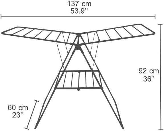 MSV - Wäscheständer Grand Tétras 18M aus Edelstahl Grau &amp; Schwarz, Masse 137x60x92cm, faltbar, ideal