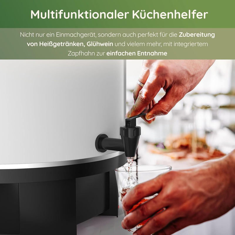 ‎Tim Home Einkochautomat, 1800 Watt mit Zapfhahn – Vielseitiger Kochtopf als Einkochtopf, Dampfkocht