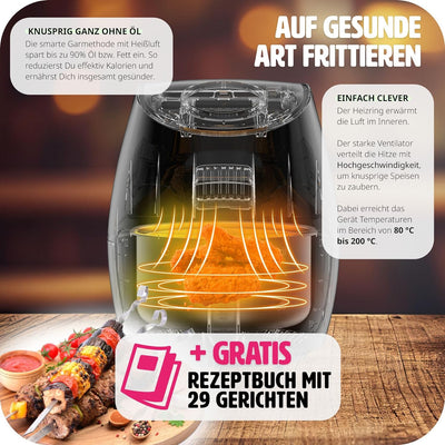 tectake® Heissluftfritteuse, Airfryer, 3,6 l Fassungsvermögen, Touchscreen-Display, 7 Programme, Air