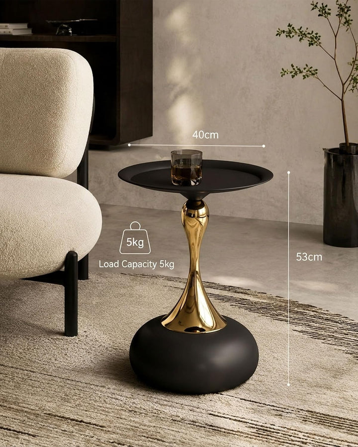 Couchtisch Schwarz Gold, Kleiner Runder Couchtisch Vintage, Metall Beistelltisch Rund Gold, Kreative
