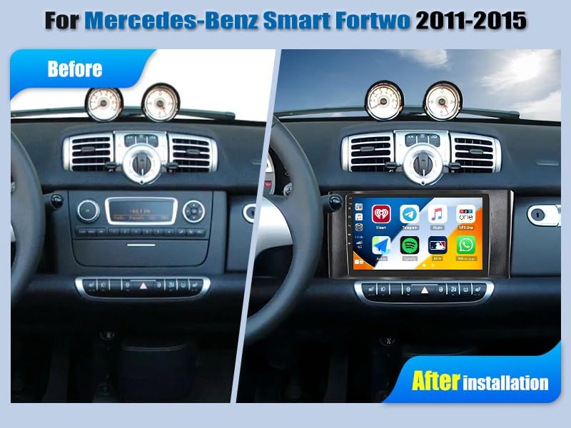 CAMECHO 2+64G Android 13 Autoradio 9 Zoll für Mercedes Benz Smart Fortwo W451 2011-2015 mit Wireless