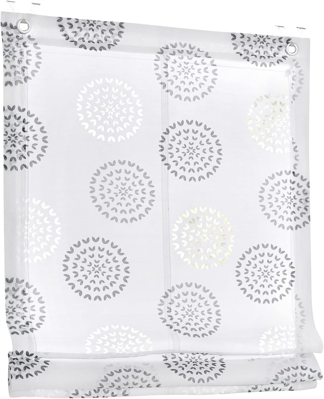 Kutti Raffrollo Ösenrollo Bella Ausbrenner Weiss anthrazit Bedruckt Kreis Motiv, incl. Fensterhaken