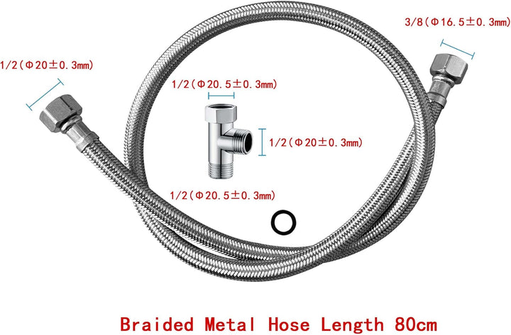 G1/2" Bidet-Adapter und Kaltwasserschlauch-Set aus geflochtenem Stahl