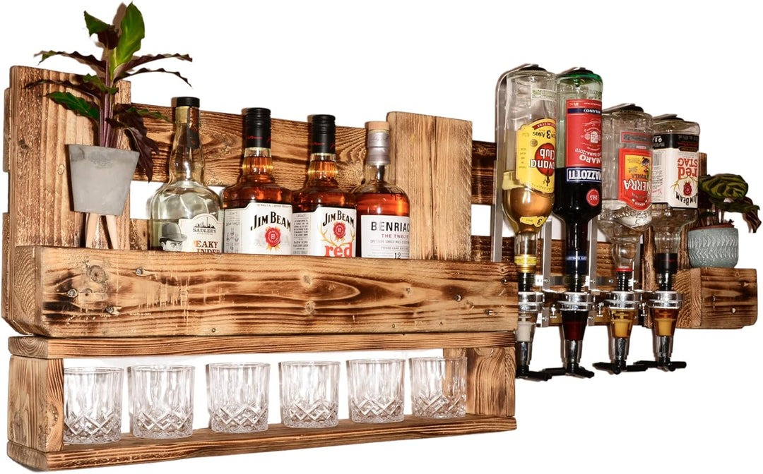 Whiskyregal Wandbar Whiskeyregal rustikal Getränkespender Schnaps Gin Whiskey Whisky Palettenmöbel S