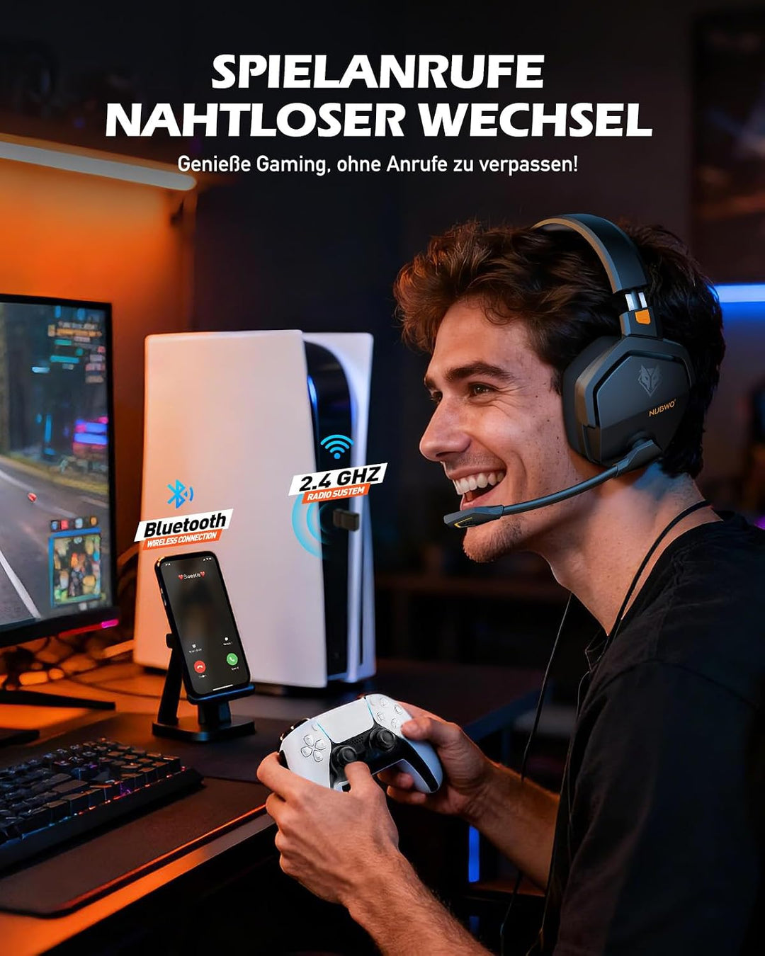 NUBWO G06 Wireless Gaming Headset für PS5, PS4, PC, Rauschunterdrückung über Ohr-Gaming-Kopfhörer mi