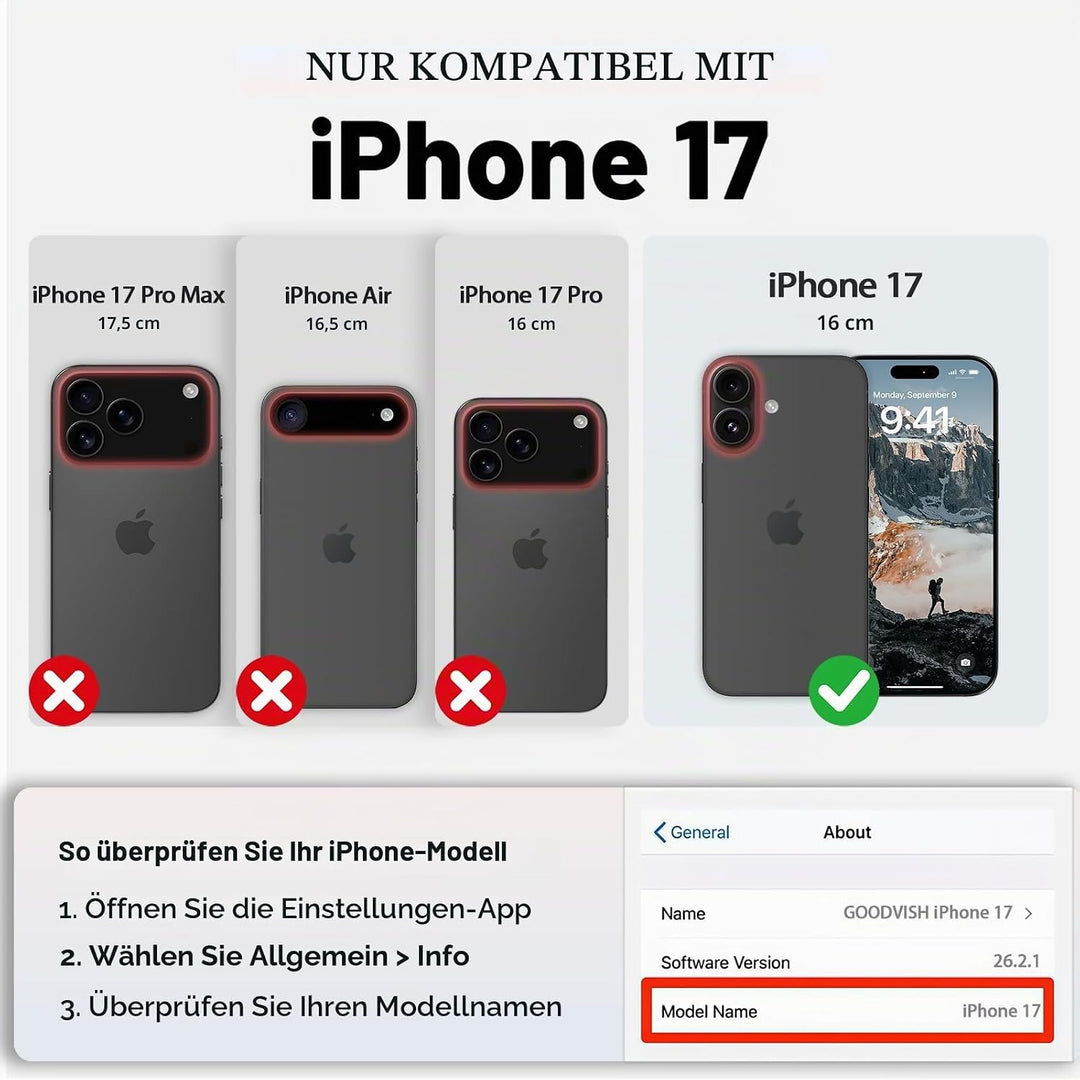 GOODVISH Handykette für iPhone 17 Hülle mit Band, Handytasche mit Kartenfach und Portemonnaie, Handy