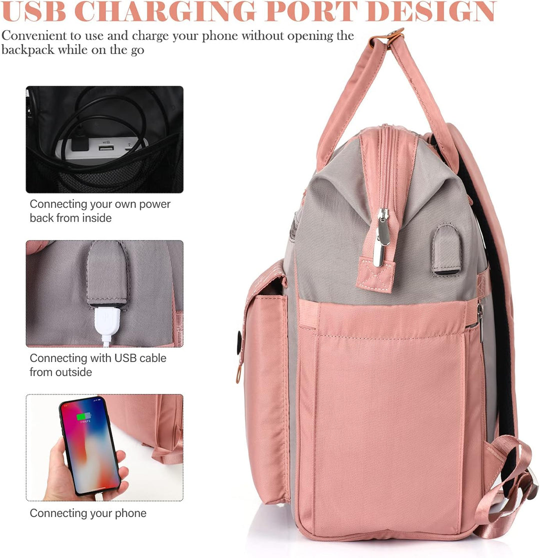 Damen Arbeit Rucksack Schulrucksack mit USB-Ladeanschluss, Anti Diebstahl für Uni Freizeit Job, Wass