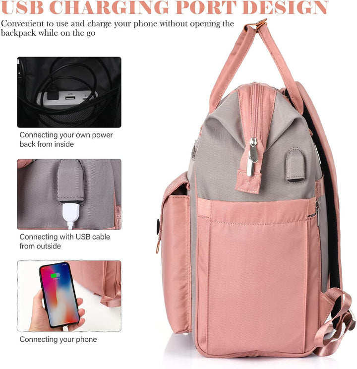Damen Arbeit Rucksack Schulrucksack mit USB-Ladeanschluss, Anti Diebstahl für Uni Freizeit Job, Wass