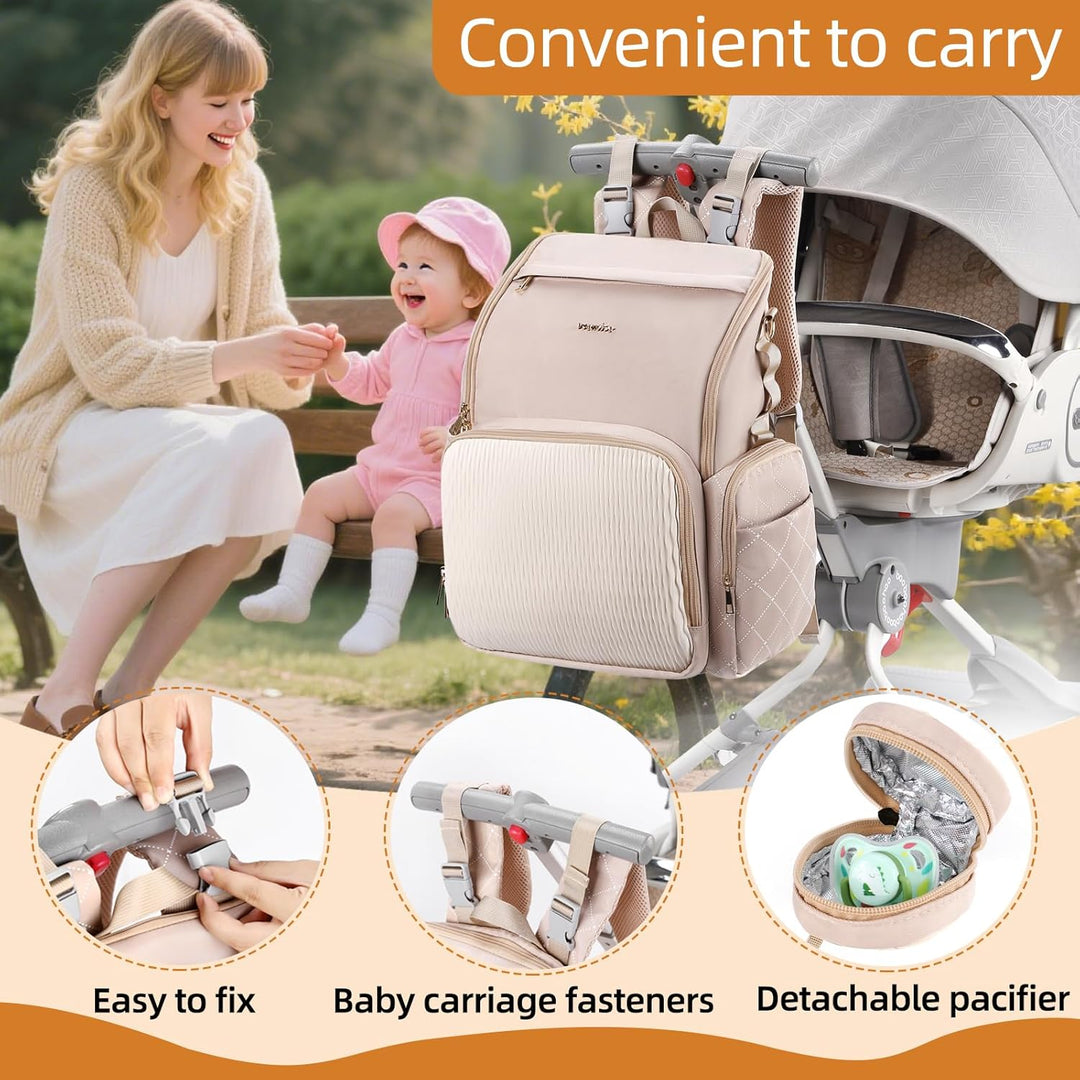 Stilvolle Baby-Wickeltasche, Babytasche mit Wickelunterlage, Schnullertasche und Kinderwagengurten L