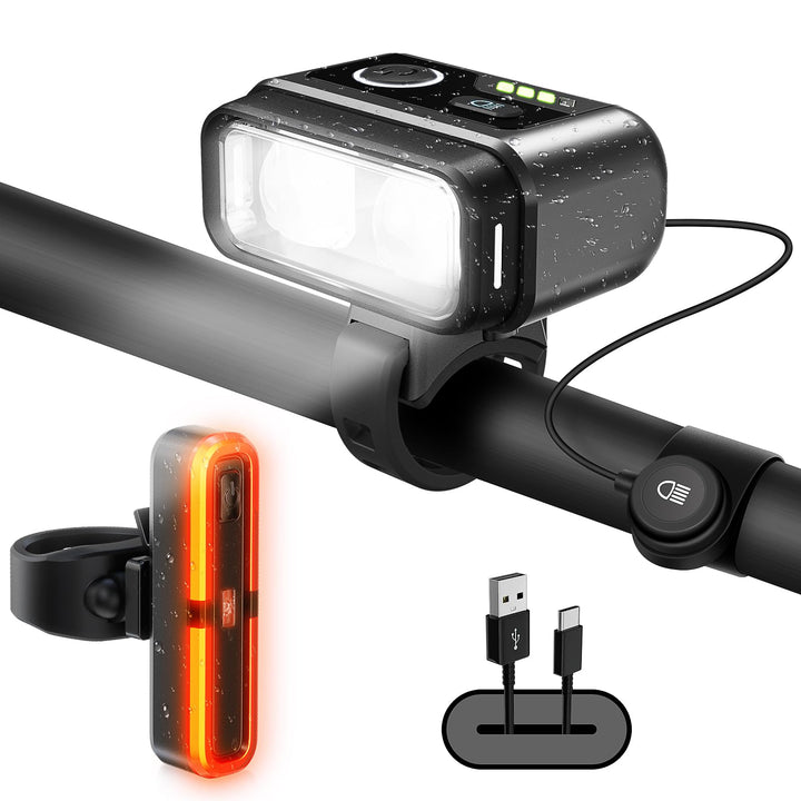 Fahrradlicht Set 100LUX, Fahrradrücklicht Mit Bremsfernlichtfunktion, Aufladbar Fahrradlampe mit 320